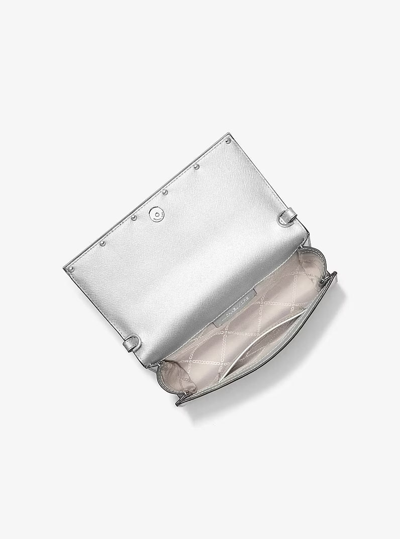 Mona Large Metallic Saffiano Leather Clutch