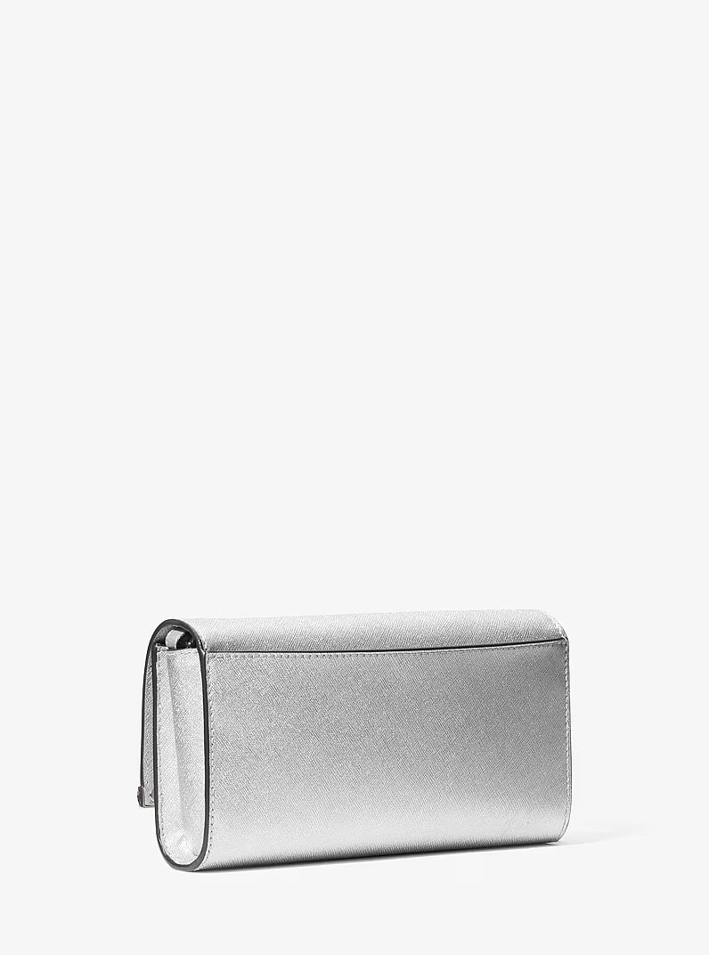 Mona Large Metallic Saffiano Leather Clutch